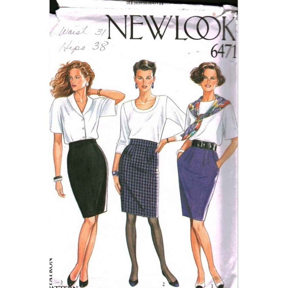 Vintage New Look 6471‎ Sewing Pattern Womens Skirts Pencil Straight Pleated 8-14